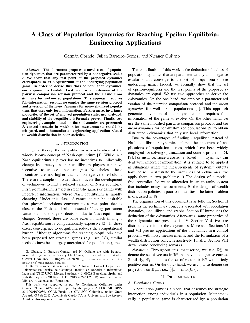 A Class of Population Dynamics for Reaching Epsilon-Equilibria: Engineering Applications