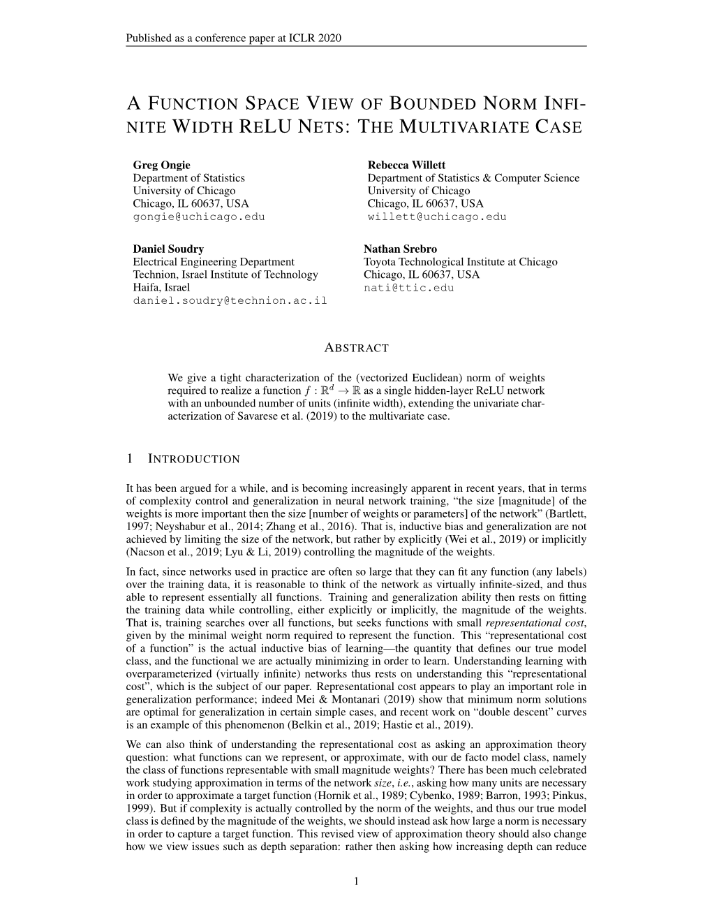 A Function Space View of Bounded Norm Infi- Nite Width Relu Nets: the Multivariate Case