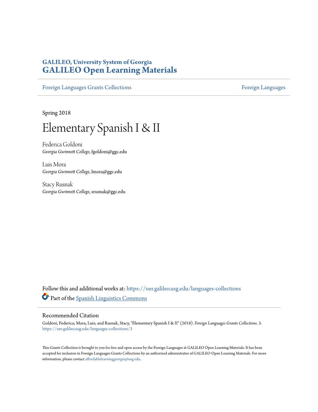 Elementary Spanish I & II