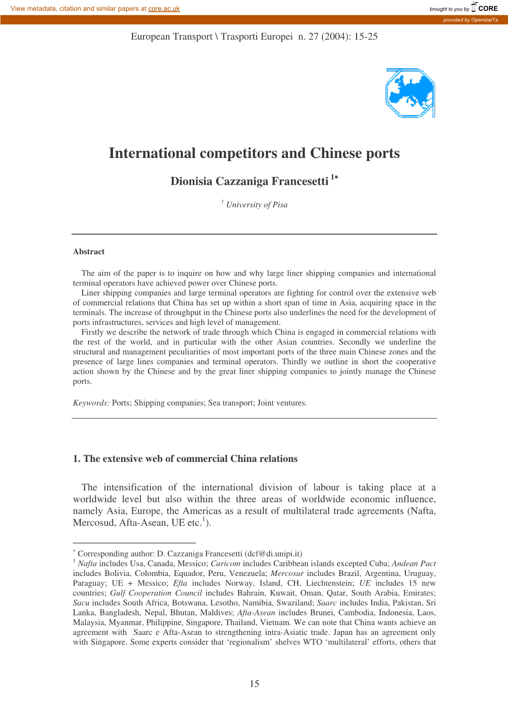 International Competitors and Chinese Ports