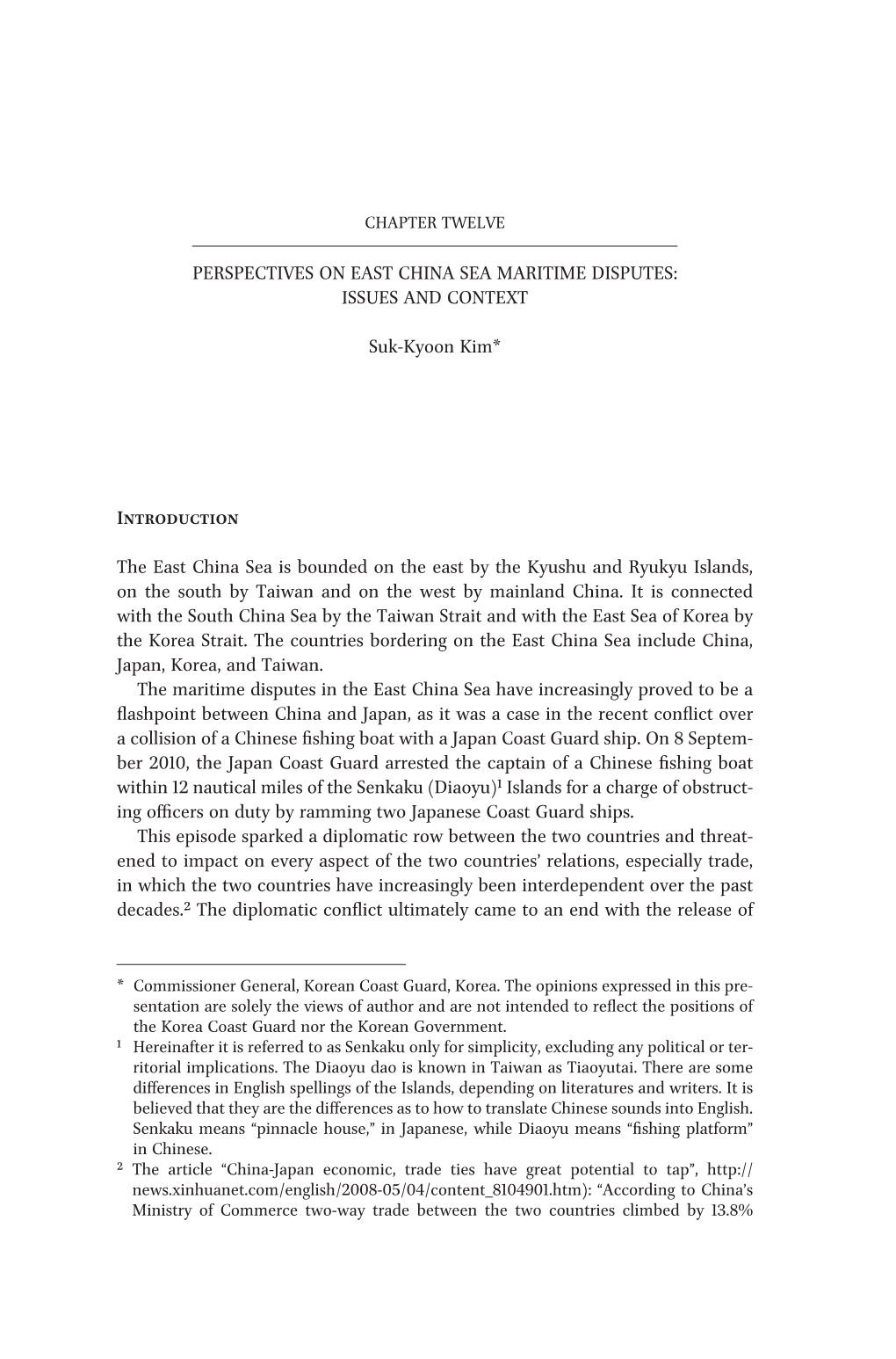 Perspectives on East China Sea Maritime Disputes: Issues and Context