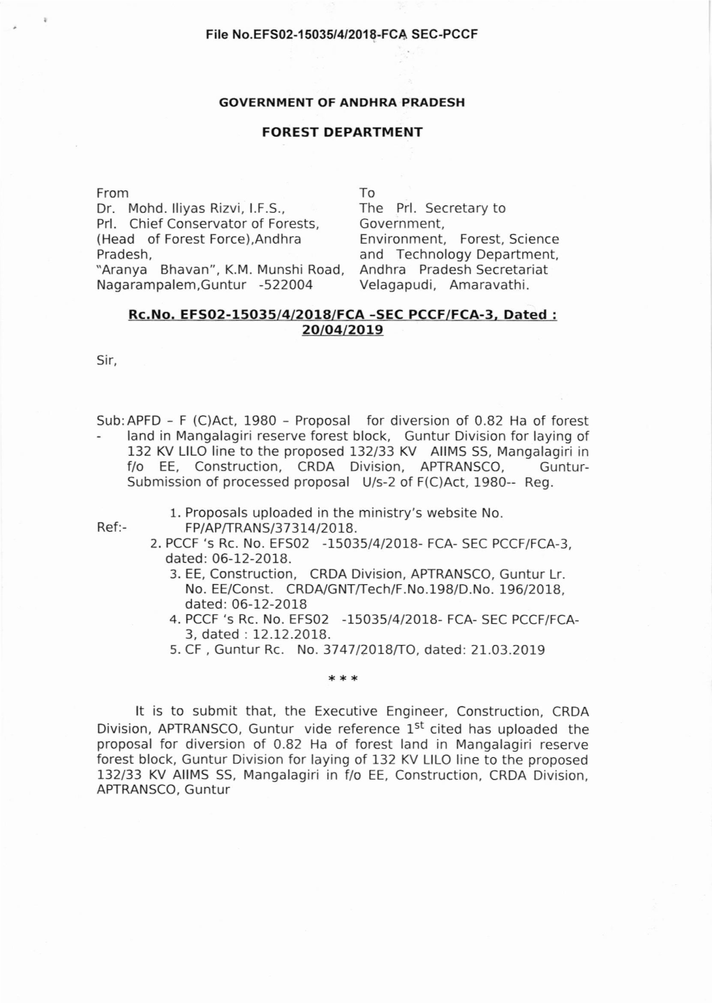 From (Head of Forest Force),Andhra Environment, Forest