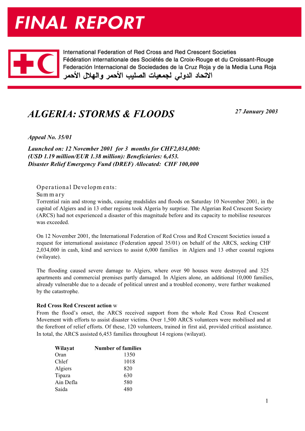 Algeria Storms and Floods Final Report