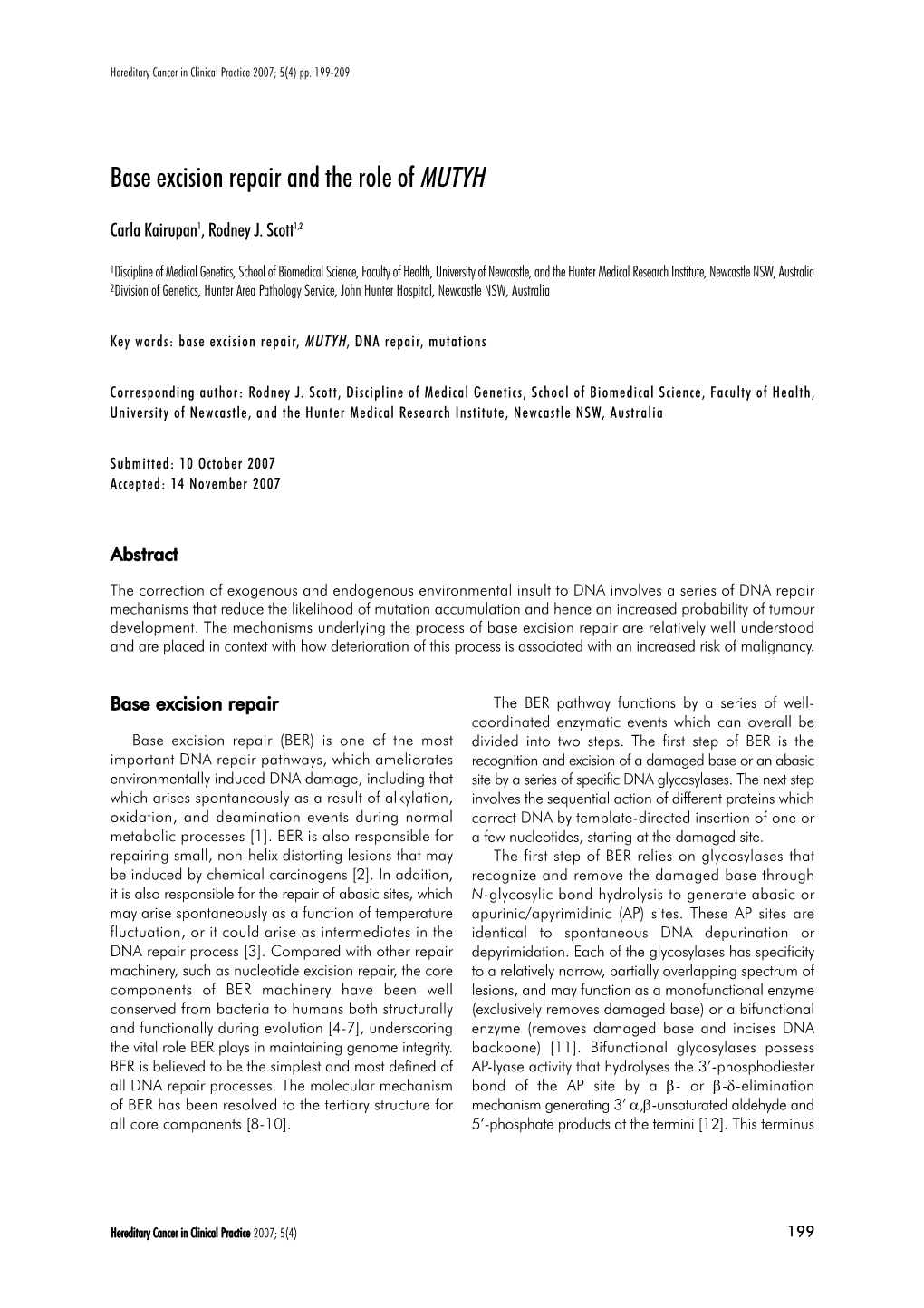 Base Excision Repair and the Role of MUTYH