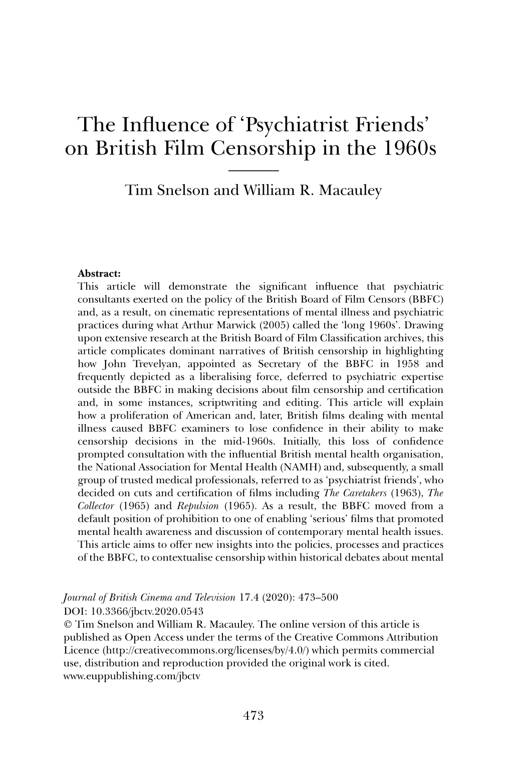 'Psychiatrist Friends' on British Film Censorship in the 1960S