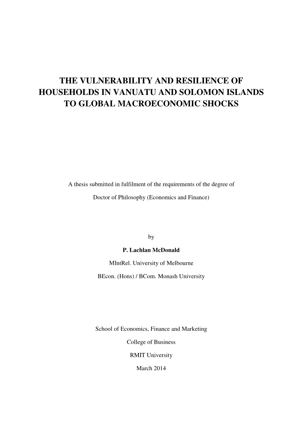 The Vulnerability and Resilience of Households in Vanuatu and Solomon Islands to Global Macroeconomic Shocks