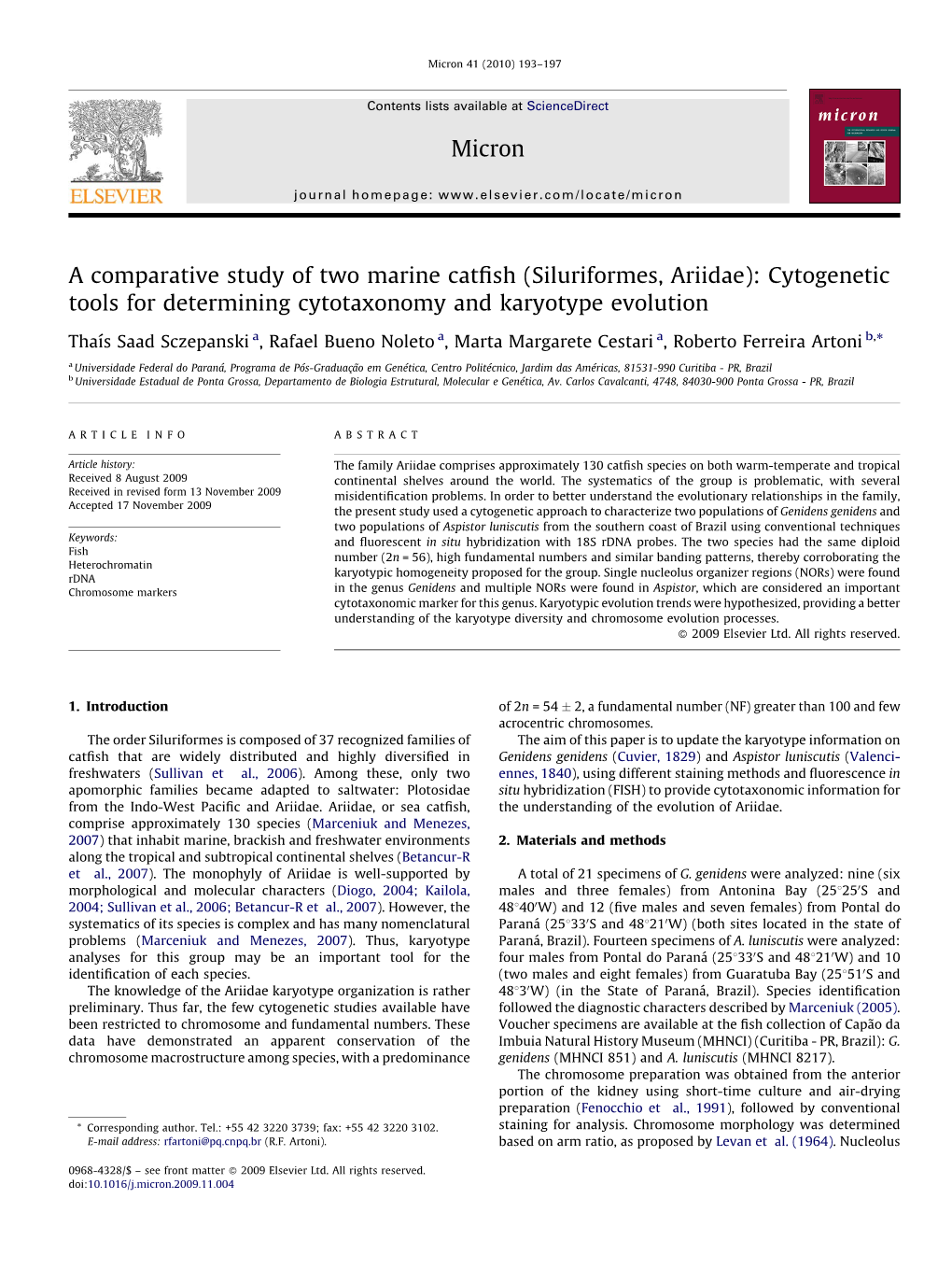 A Comparative Study of Two Marine Catfish (Siluriformes, Ariidae