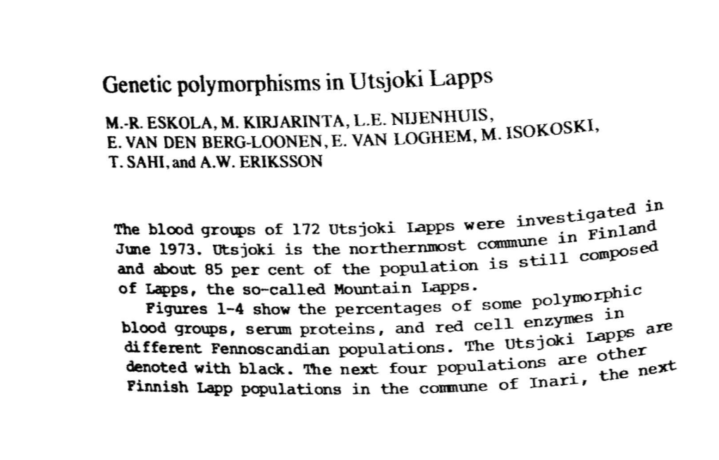 Genetic Polymorphisms in Utsjoki Lapps