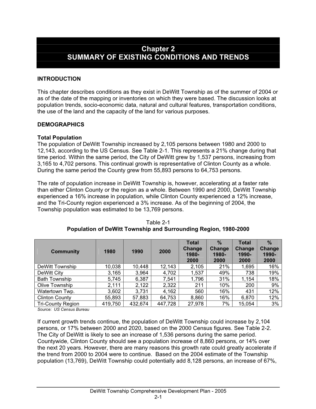 Chapter 2 SUMMARY of EXISTING CONDITIONS and TRENDS