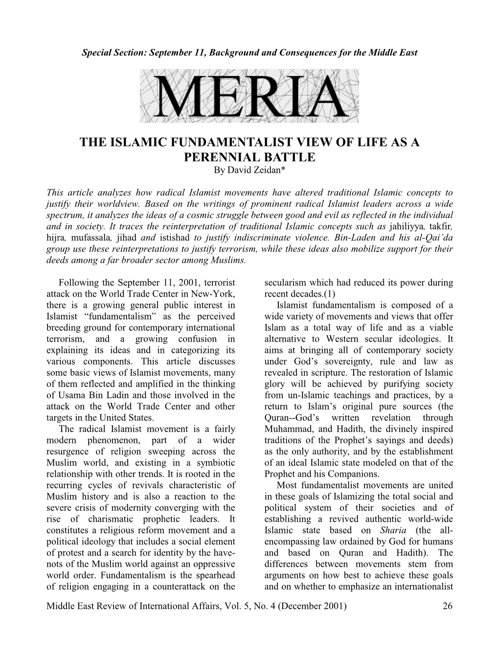 This Article Analyzes How Radical Islamist Movements Have Altered Traditional Islamic Concepts to Justify Their Worldview