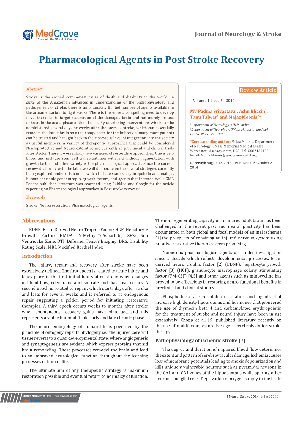 Pharmacological Agents in Post Stroke Recovery