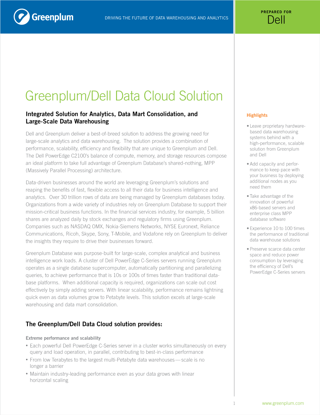 Greenplum/Dell Data Cloud Solution