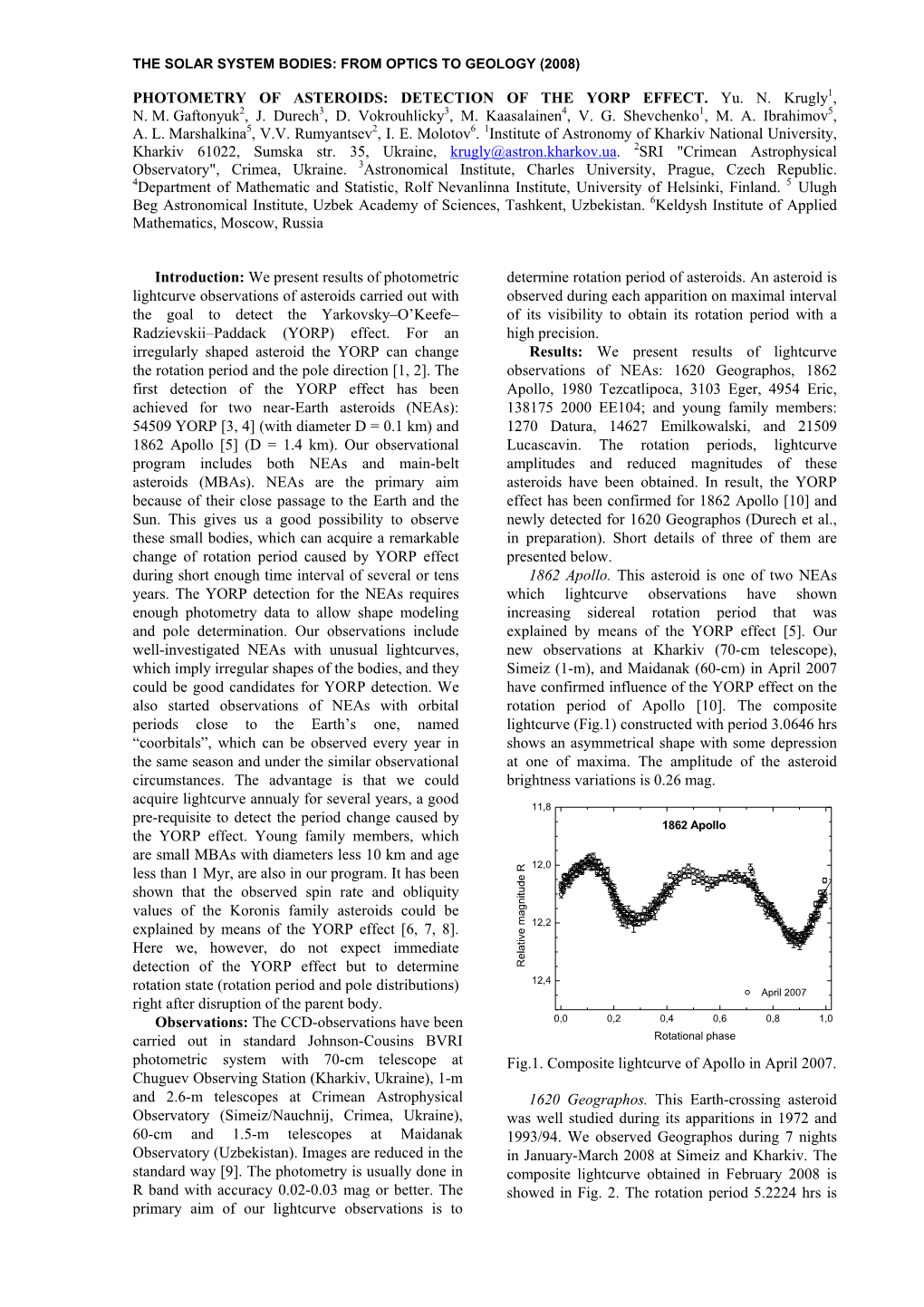 Photometry of Asteroids: Detection of the Yorp Effect