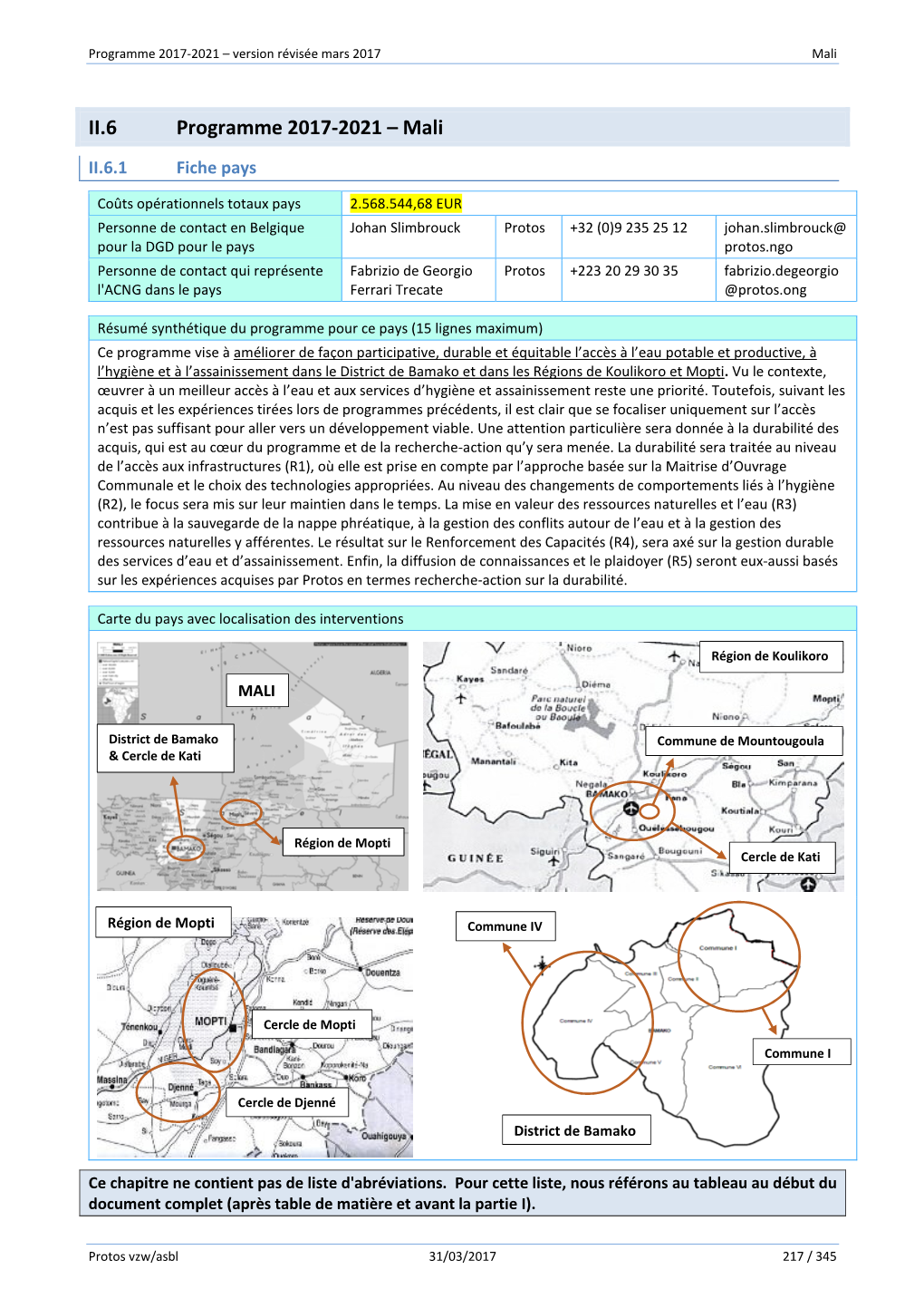 II.6 Programme 2017-2021 – Mali