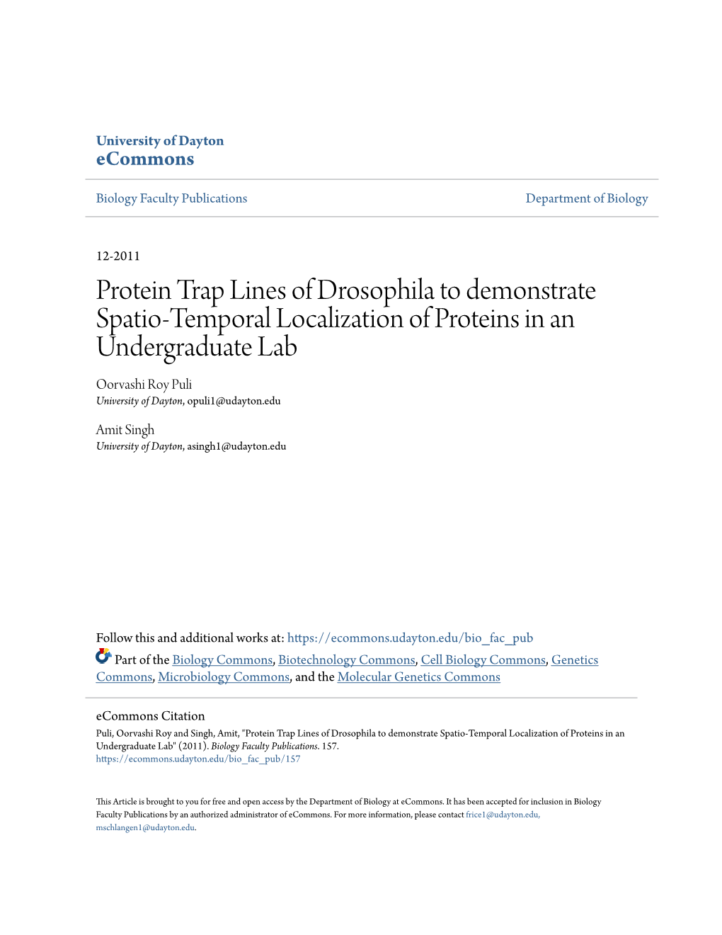 Protein Trap Lines of Drosophila to Demonstrate Spatio-Temporal