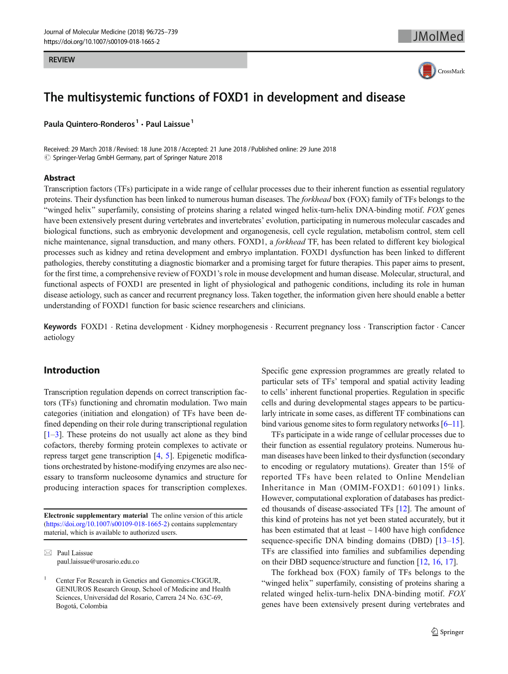 The Multisystemic Functions of FOXD1 in Development and Disease