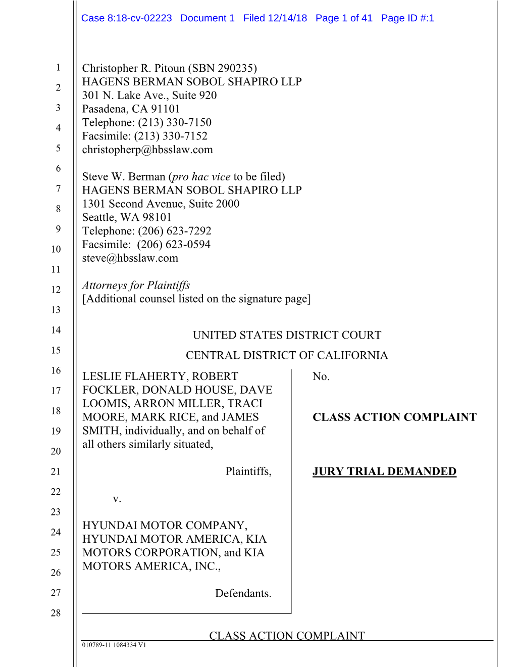 Flaherty Et Al. V. Hyundai Motor Company Et