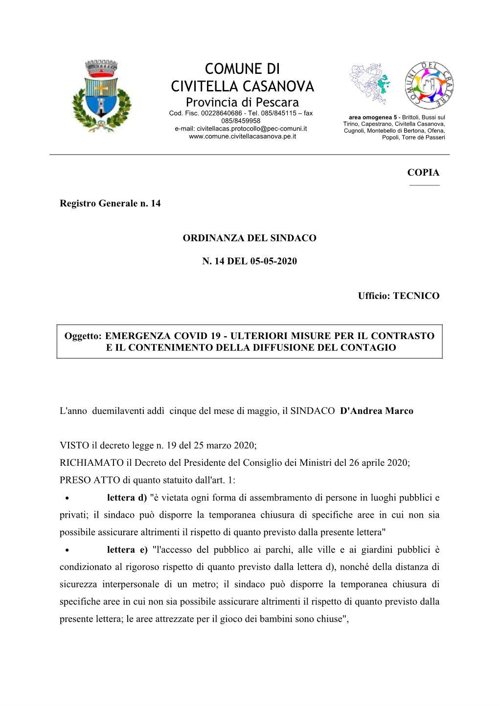Ordinanza N.14 Del 05.05.2020