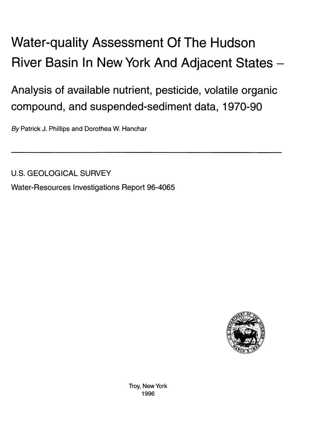 Water-Quality Assessment of the Hudson River Basin in New York and Adjacent States