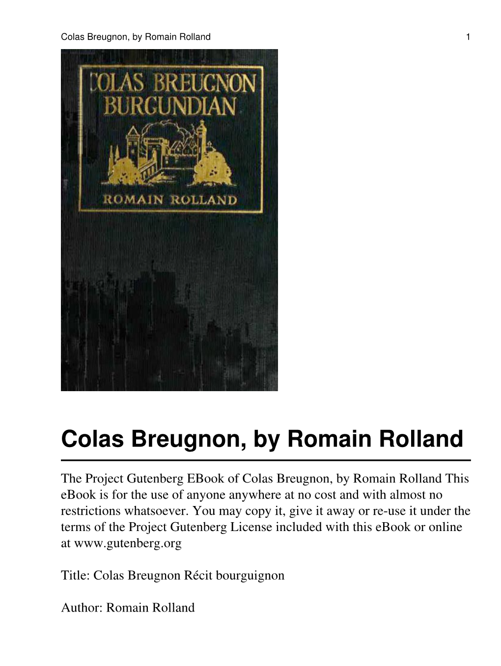 Colas Breugnon, by Romain Rolland 1