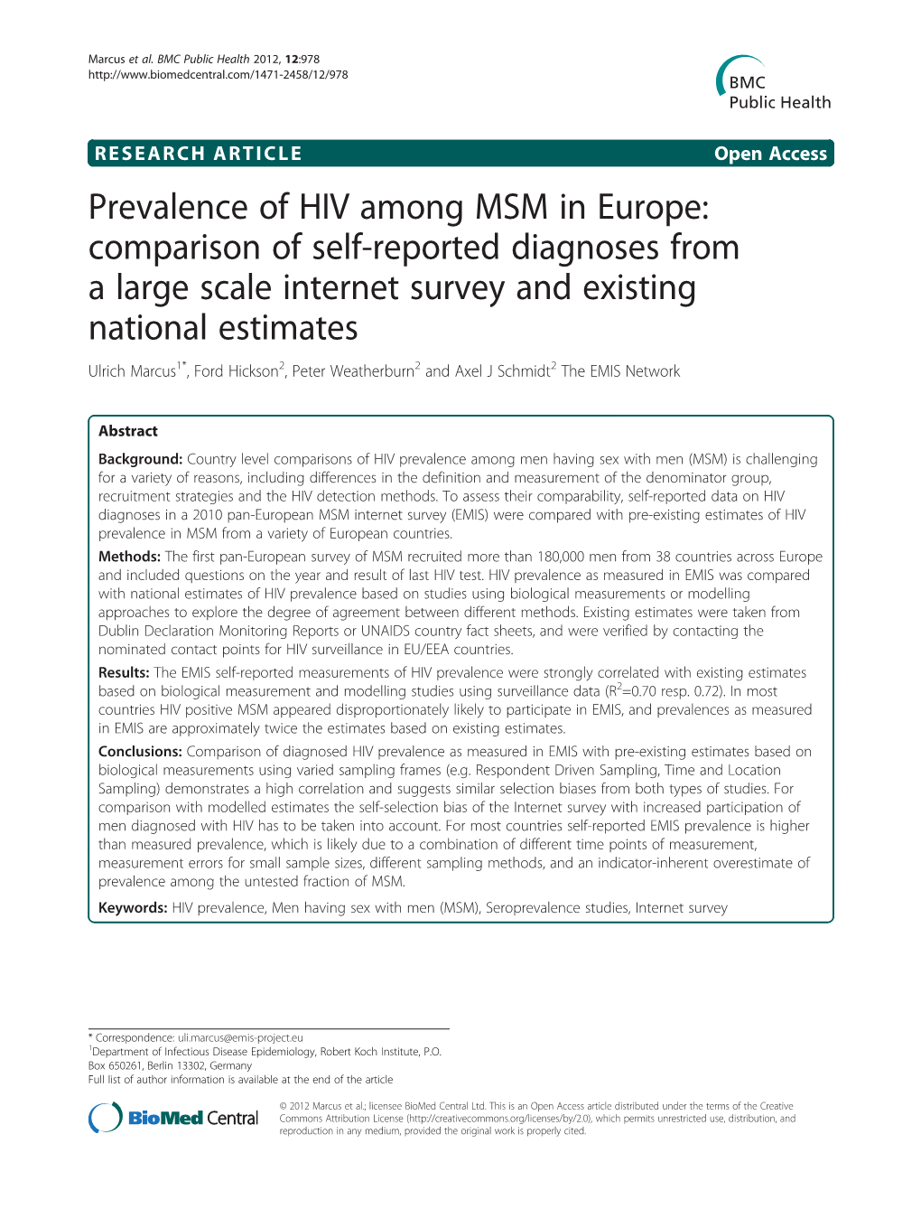 Prevalence of HIV Among MSM in Europe: Comparison of Self-Reported