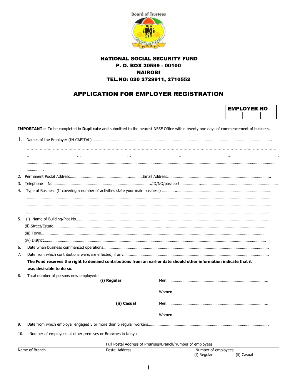 Application for Employer Registration