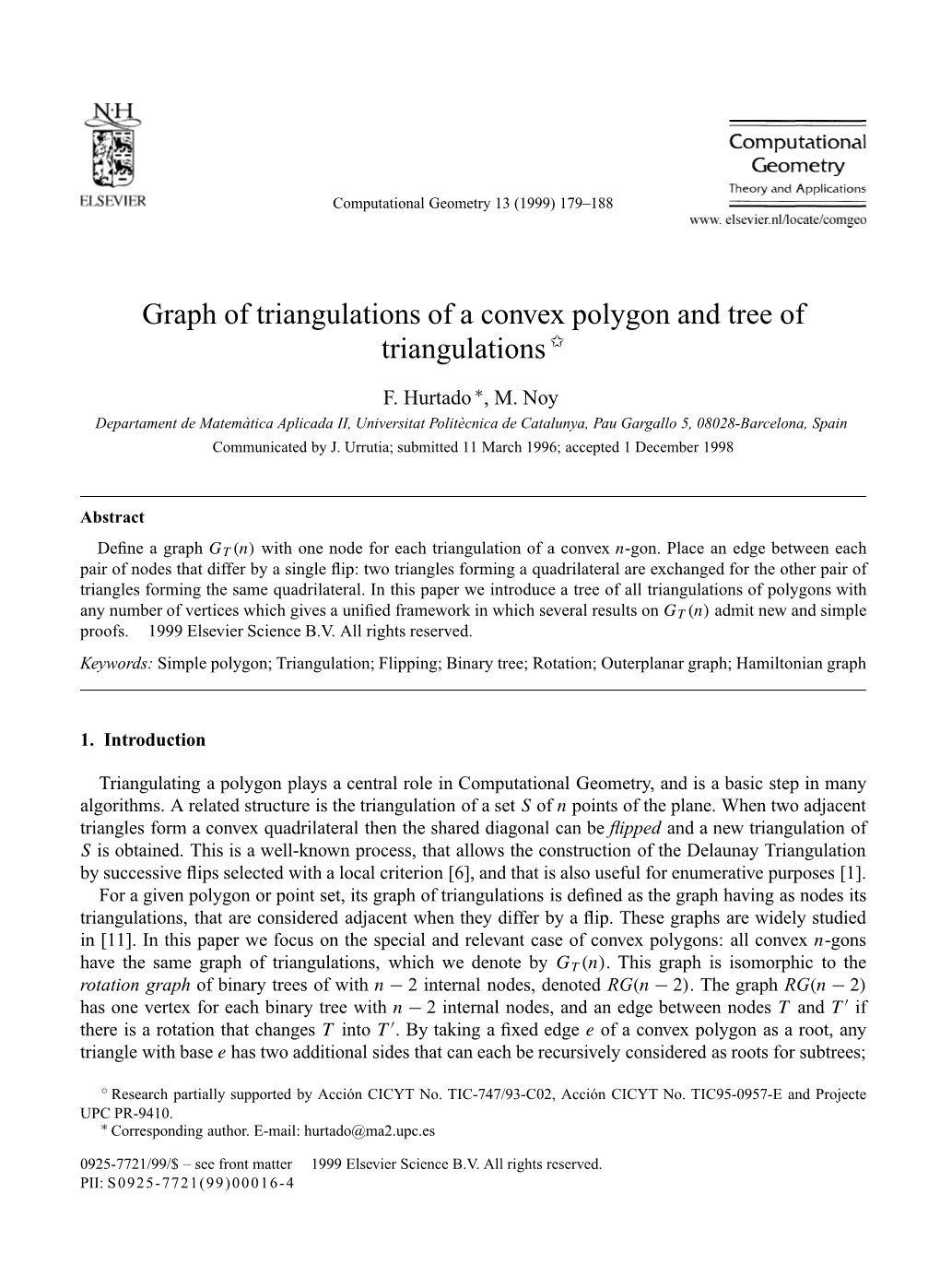 Graph of Triangulations of a Convex Polygon and Tree of Triangulations ✩