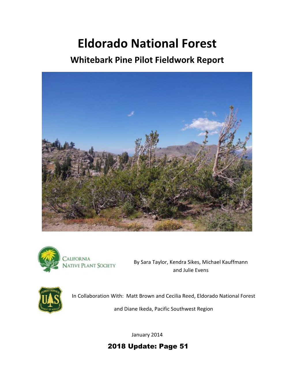 Eldorado National Forest Whitebark Pine Pilot Fieldwork Report