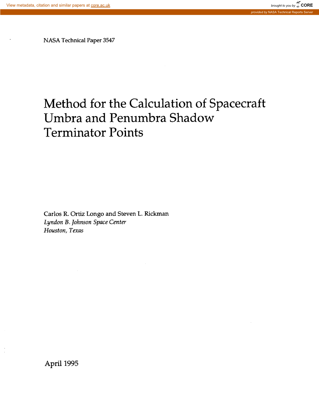 Method for the Calculation of Spacecraft Umbra and Penumbra Shadow Terminator Points