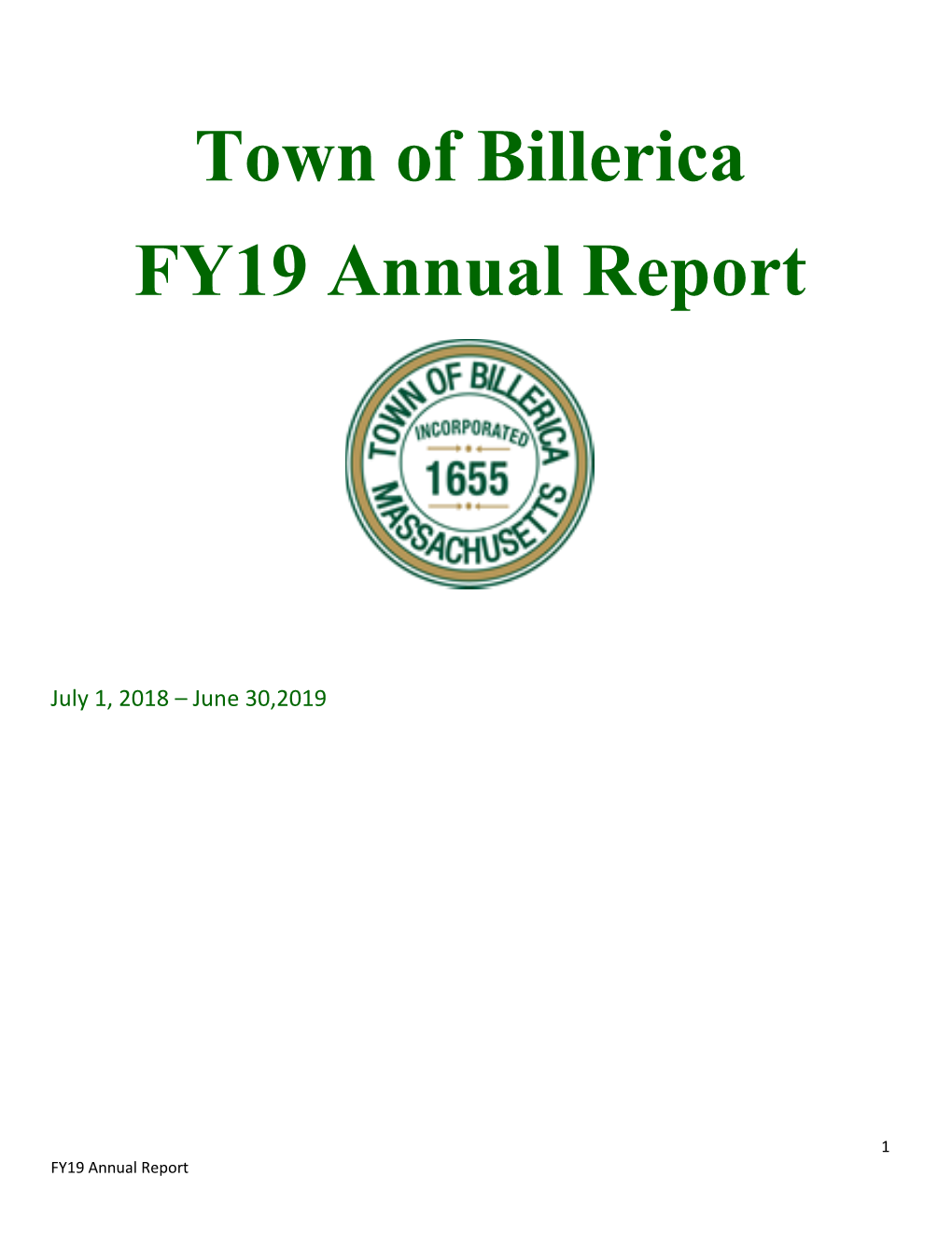 Town of Billerica FY19 Annual Report