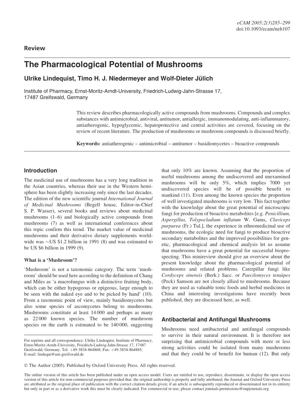 The Pharmacological Potential of Mushrooms
