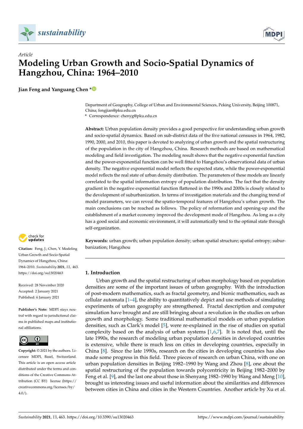 Modeling Urban Growth and Socio-Spatial Dynamics of Hangzhou, China: 1964–2010