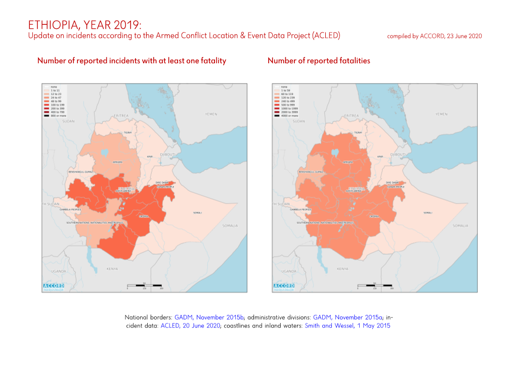 ETHIOPIA, YEAR 2019: Update on Incidents According to the Armed Conflict Location & Event Data Project (ACLED) Compiled by ACCORD, 23 June 2020
