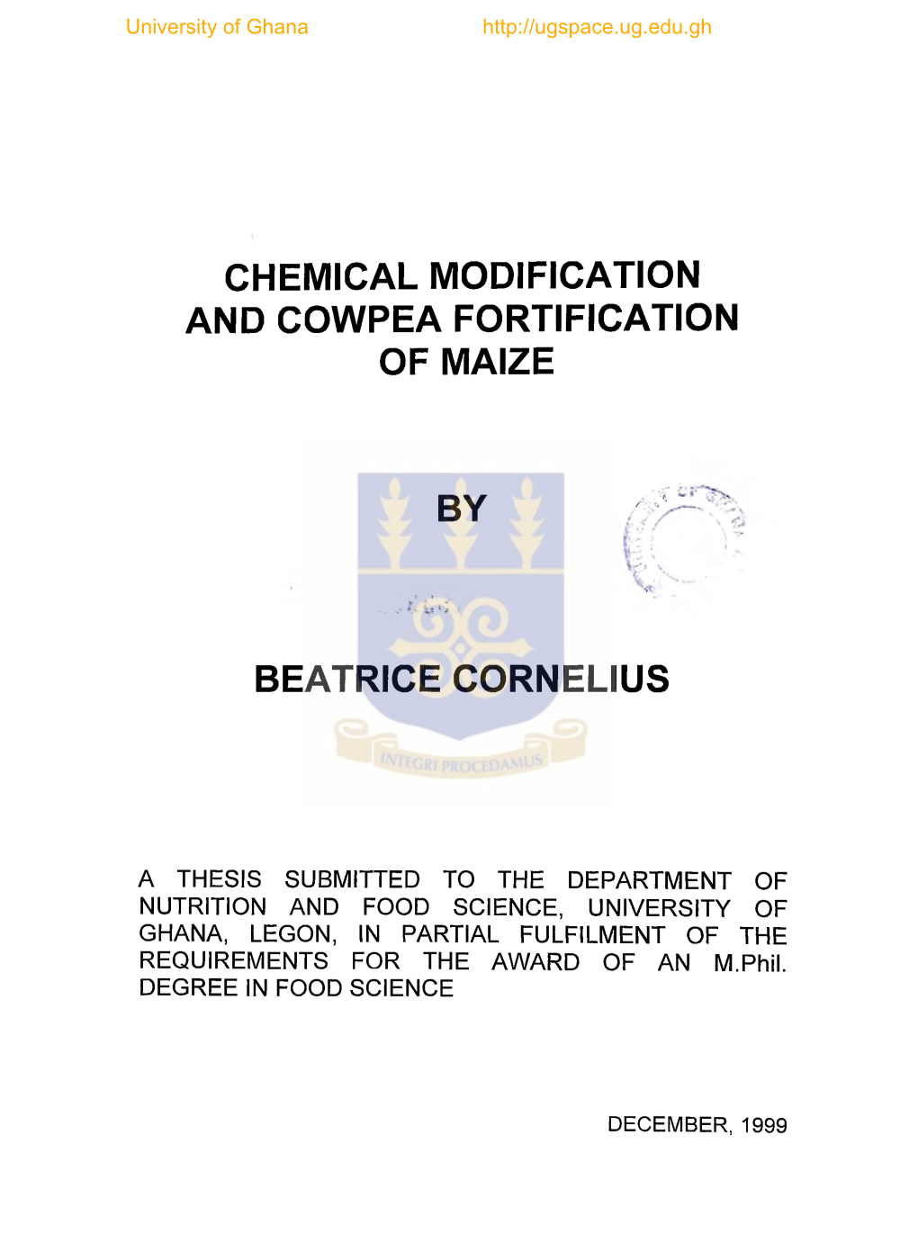 Chemical Modification and Cowpea Fortification of Maize