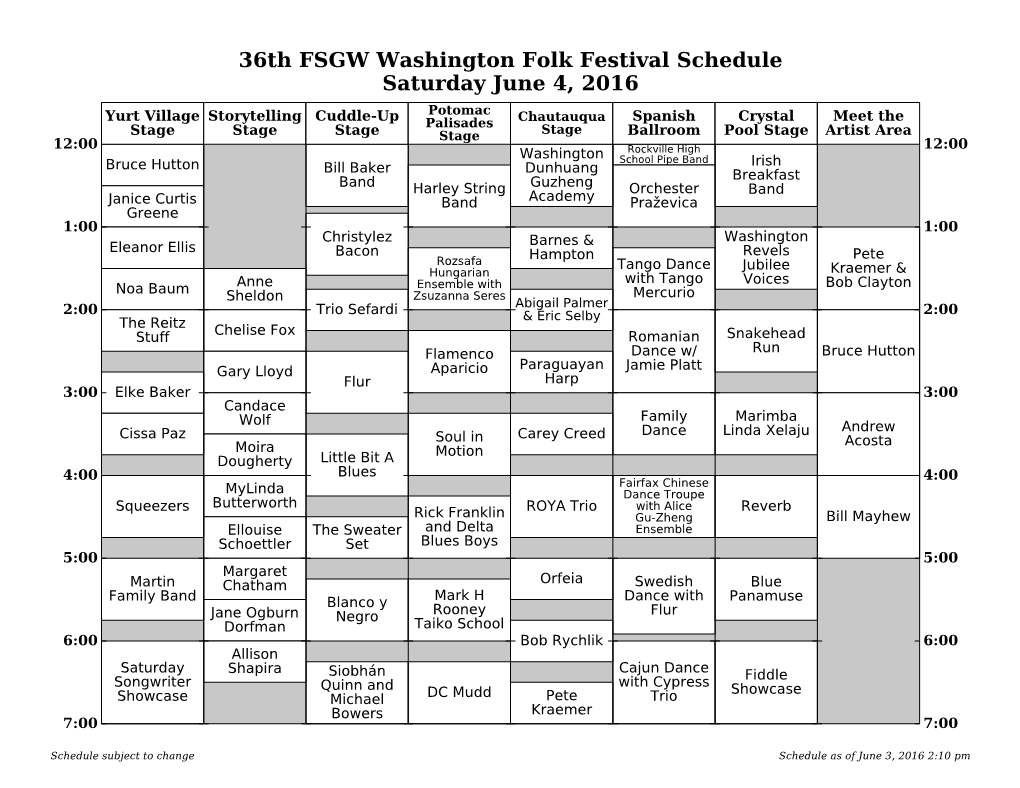 36Th FSGW Washington Folk Festival Schedule