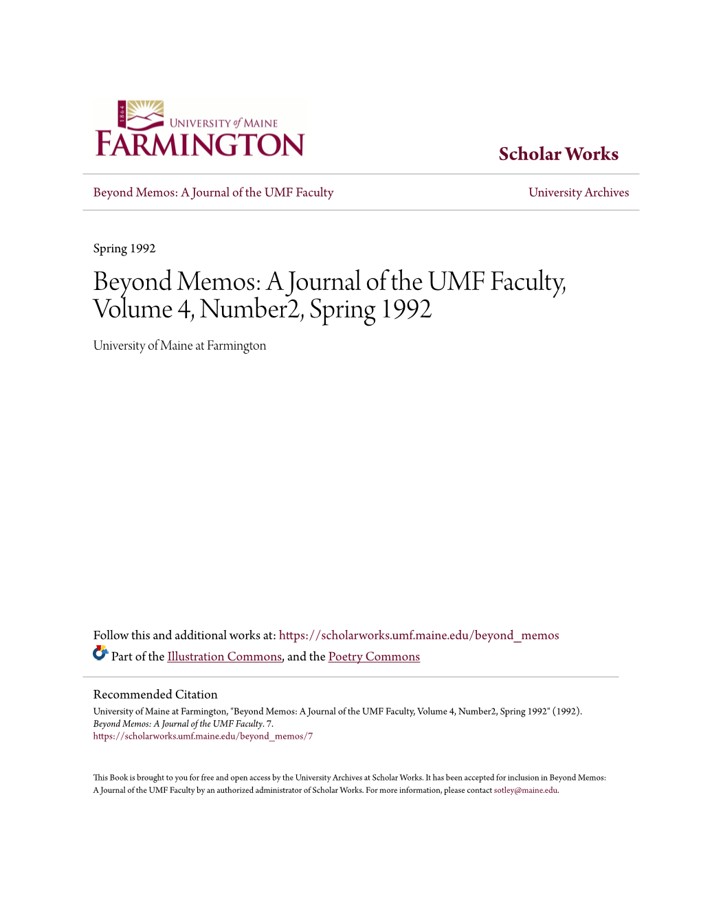 Beyond Memos: a Journal of the UMF Faculty University Archives