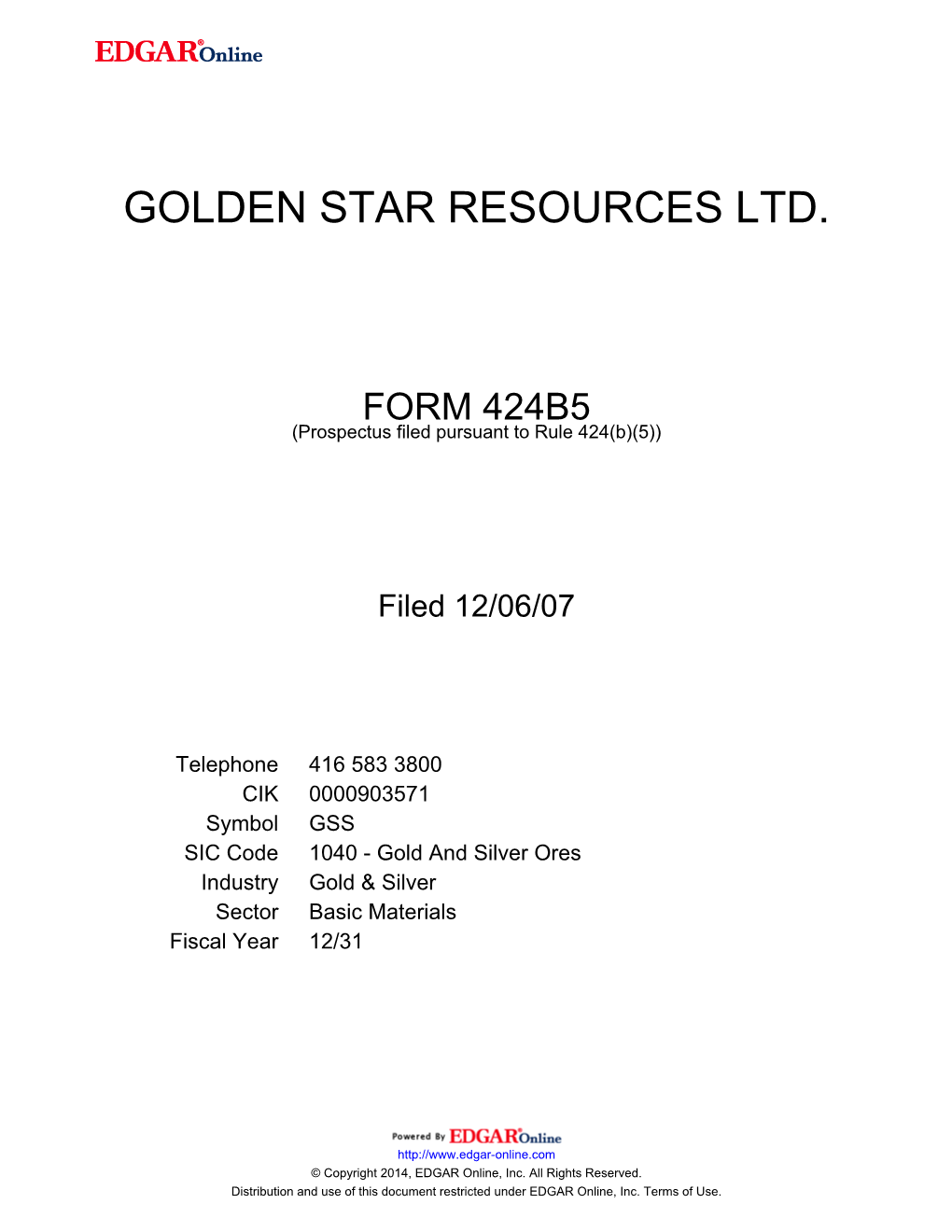 Golden Star Resources Ltd