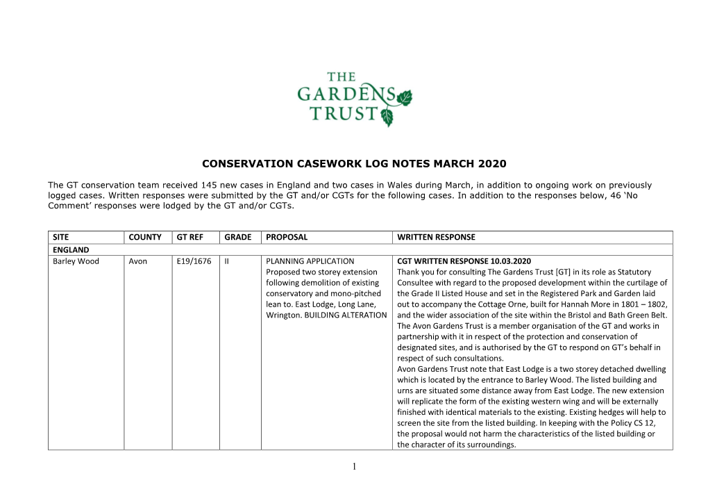 1 Conservation Casework Log Notes March 2020