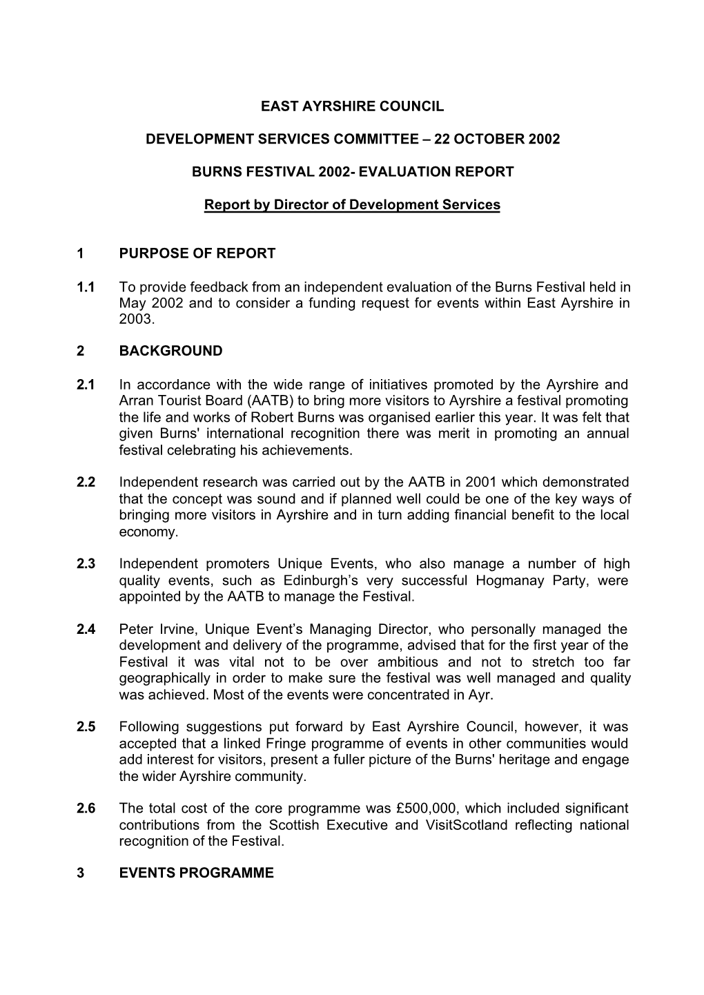 Burns Festival 2002- Evaluation Report