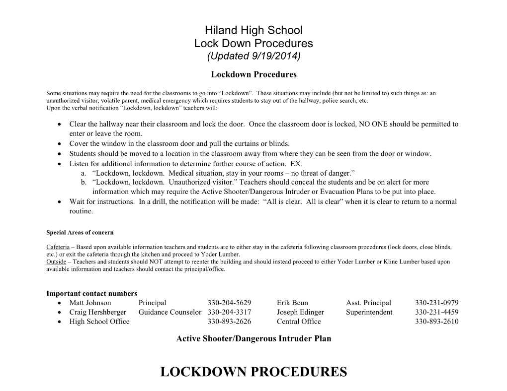 Lockdown Procedures