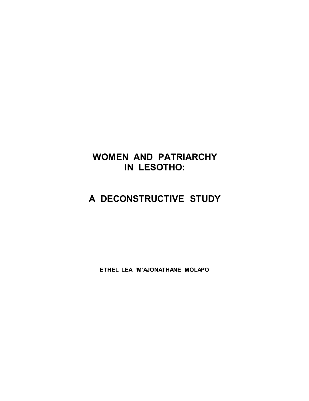 Women and Patriarchy in Lesotho: a Deconstructive Study