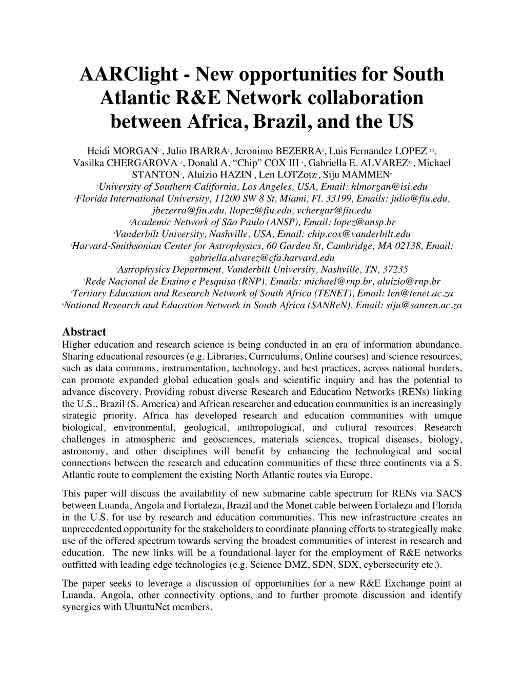 New Opportunities for South Atlantic R&E Network Collaboration