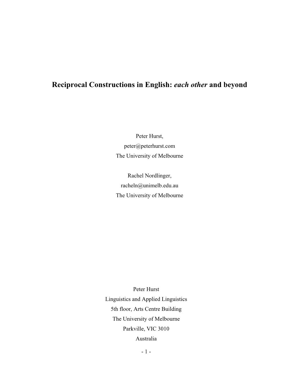 Reciprocals Constructions in English