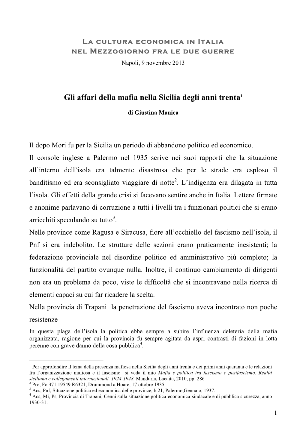 Gli Affari Della Mafia Nella Sicilia Degli Anni Trenta1