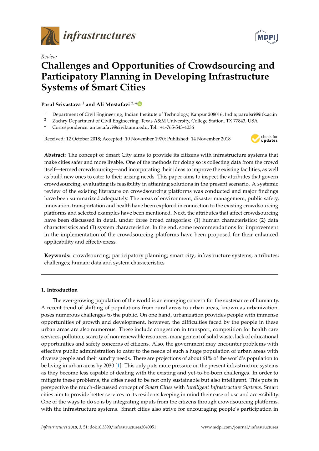 Challenges and Opportunities of Crowdsourcing and Participatory Planning in Developing Infrastructure Systems of Smart Cities