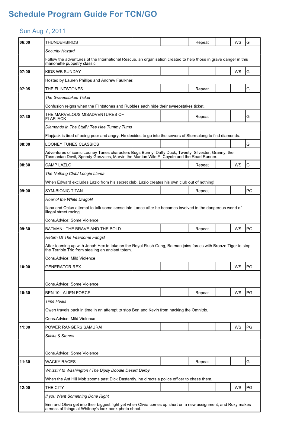 Program Guide Report