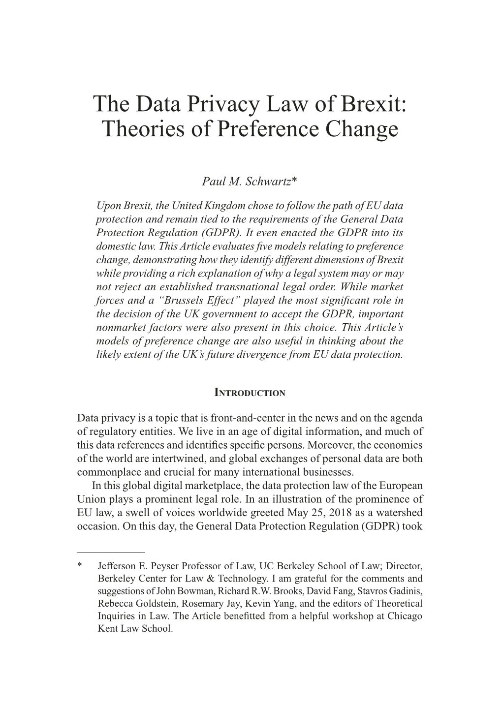 The Data Privacy Law of Brexit: Theories of Preference Change