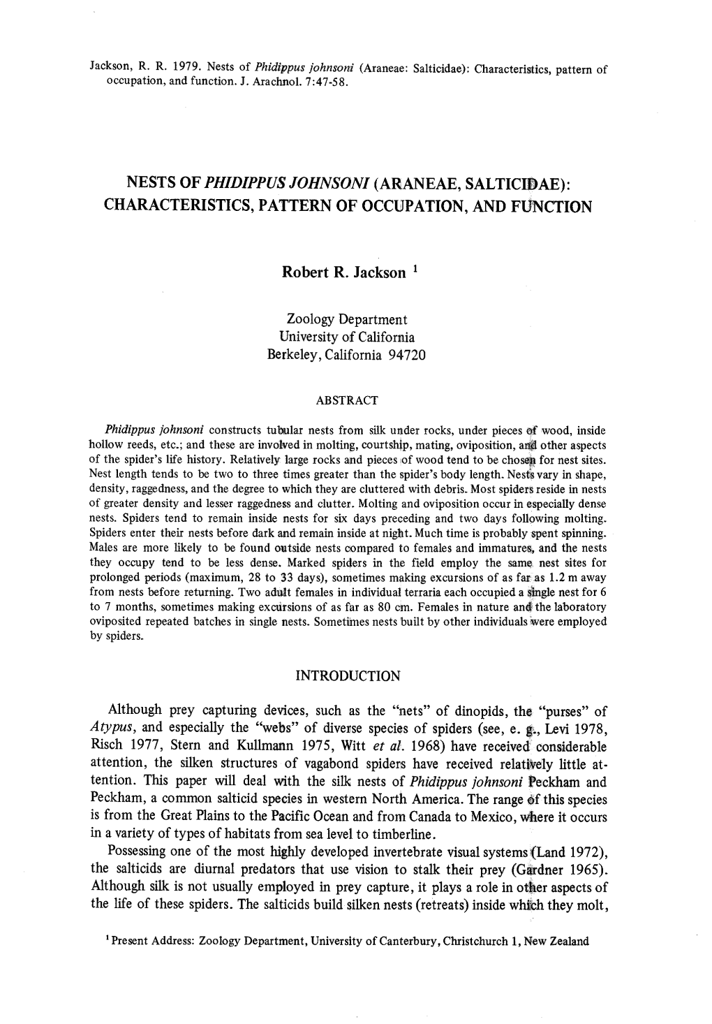 Jackson, R . R . 1979 . Nests of Phidippus Johnsoni