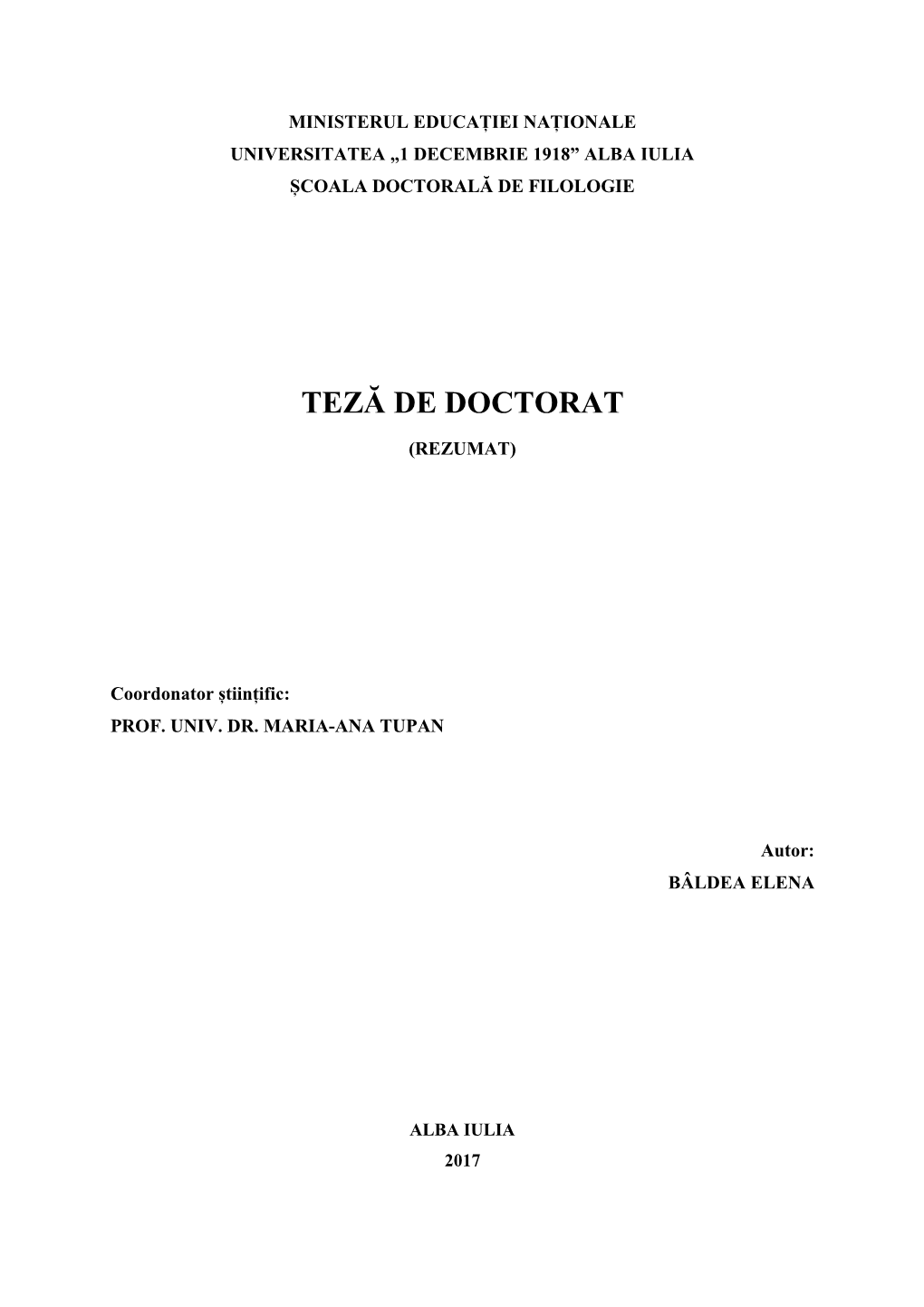 Teză De Doctorat (Rezumat)