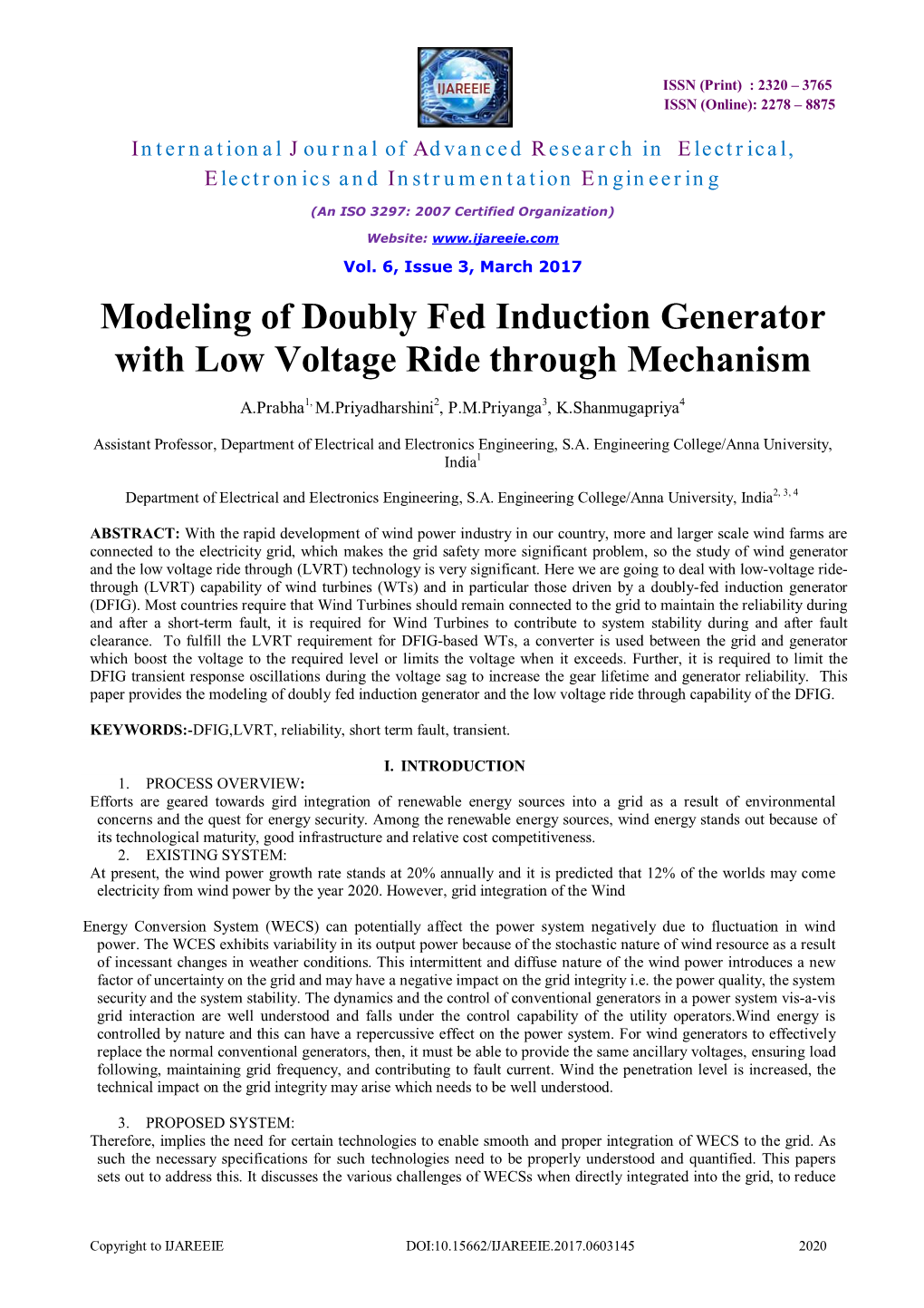 Modeling of Doubly Fed Induction Generator with Low Voltage Ride Through Mechanism